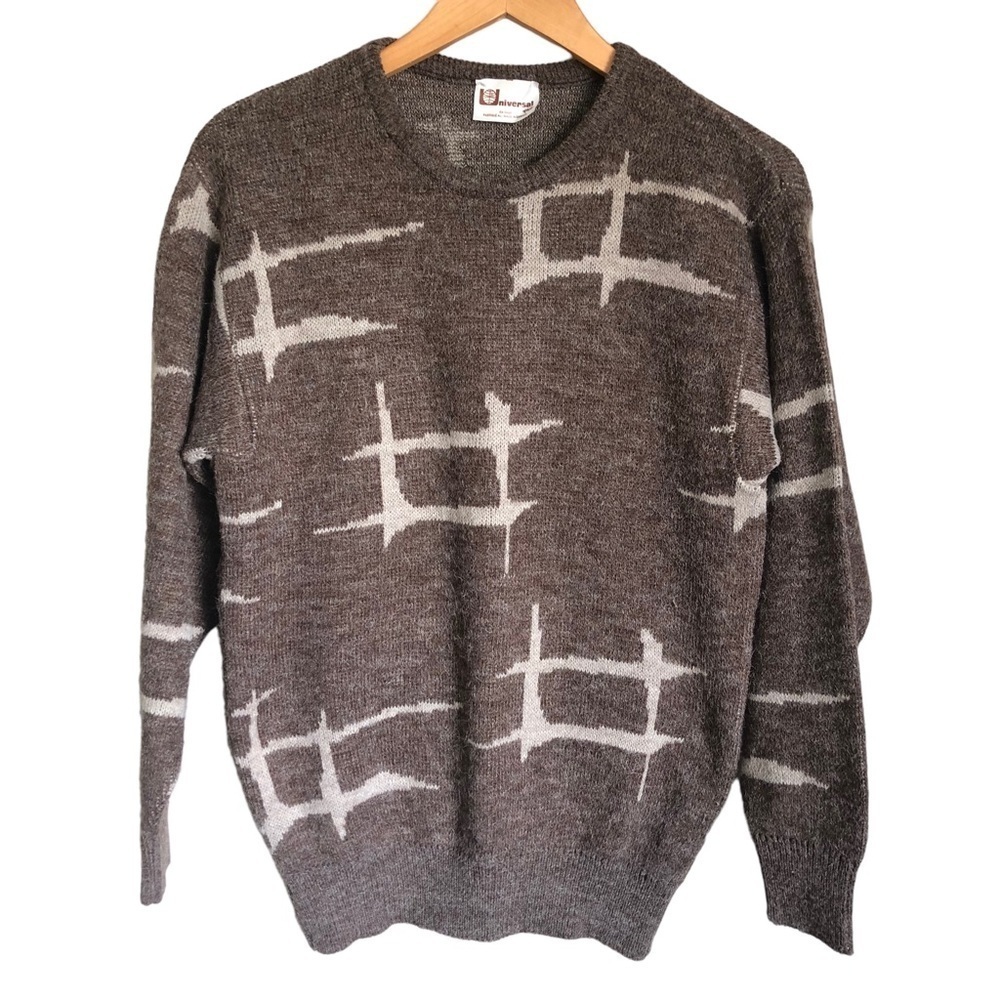 Vintage Universal Knits Dad Grandpa Knit Sweater Brown Cream Size Medium